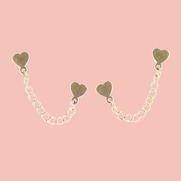 Heart Chain Double Stud Earrings (Gold Plated) - Sour Cherry