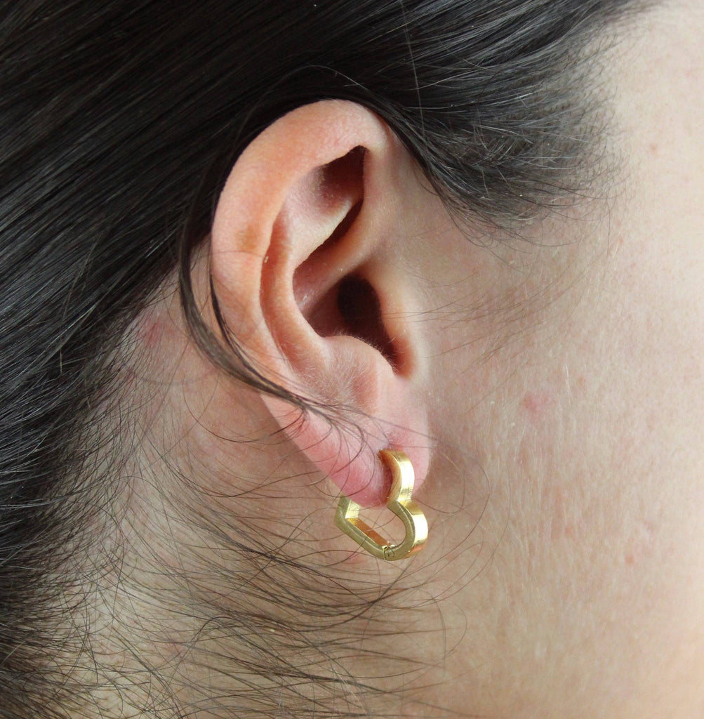 Heart Huggie Hoop Earrings (Gold Plated) - Sour Cherry