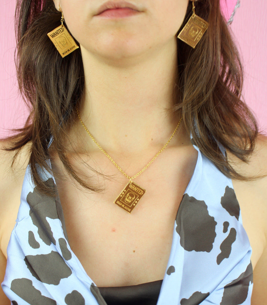 Gold Wanted Poster Necklace - Sour Cherry