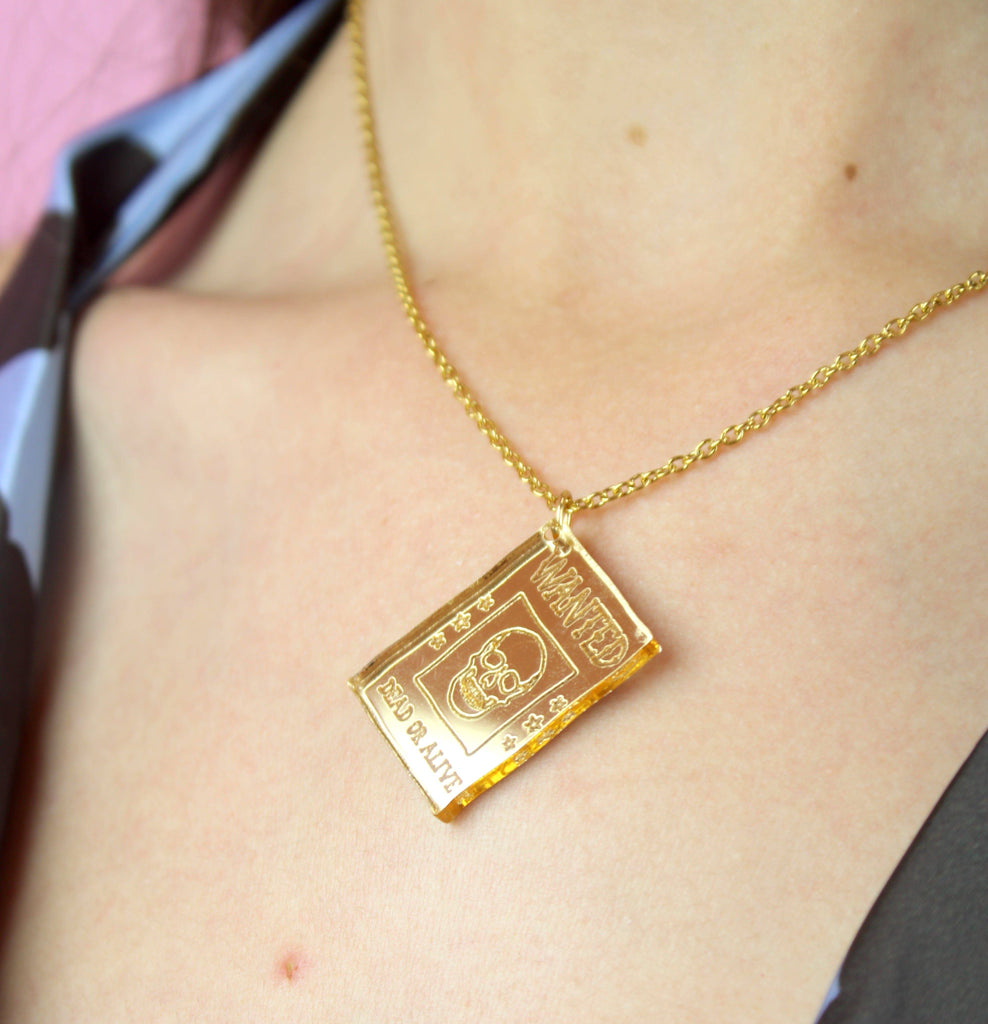 Gold Wanted Poster Necklace - Sour Cherry