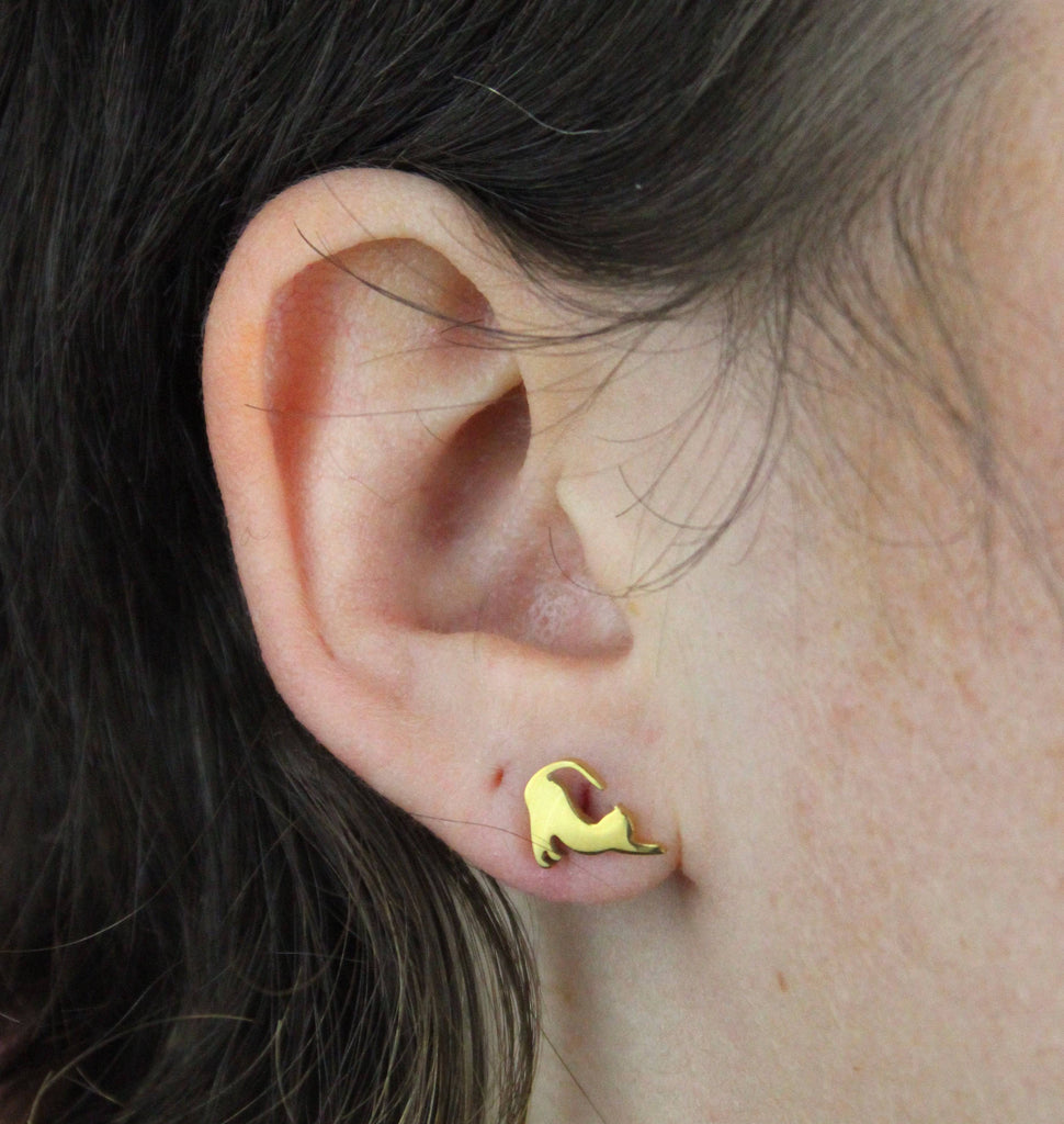 Big Stretch Cat Stud Earrings (Gold Plated) - Sour Cherry
