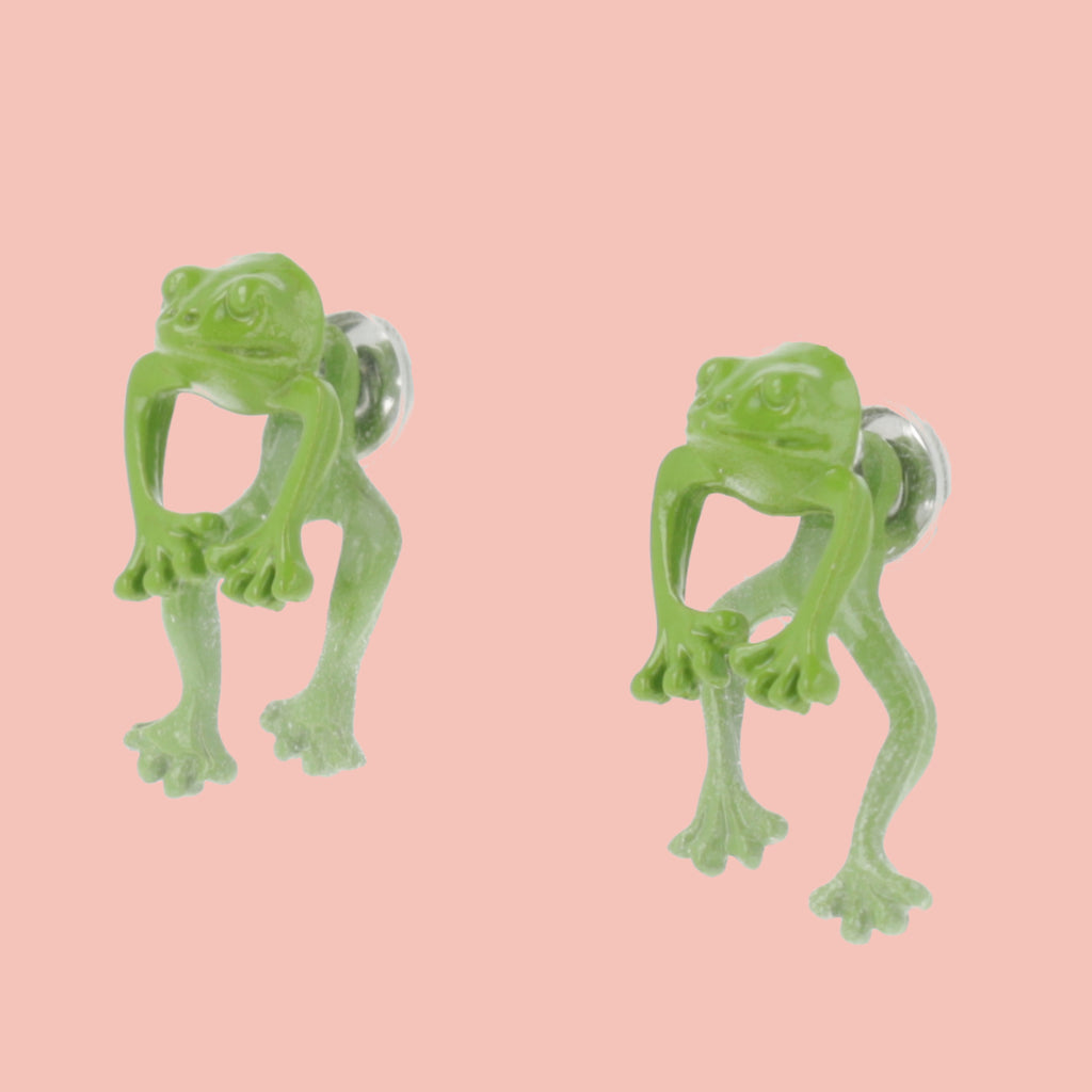 Green 2 Piece Frog Stud Earrings - Sour Cherry