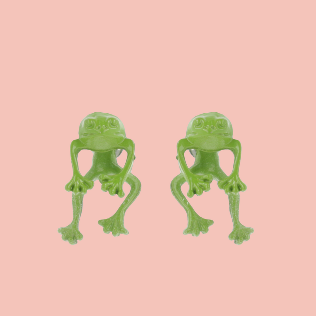 Green 2 Piece Frog Stud Earrings - Sour Cherry