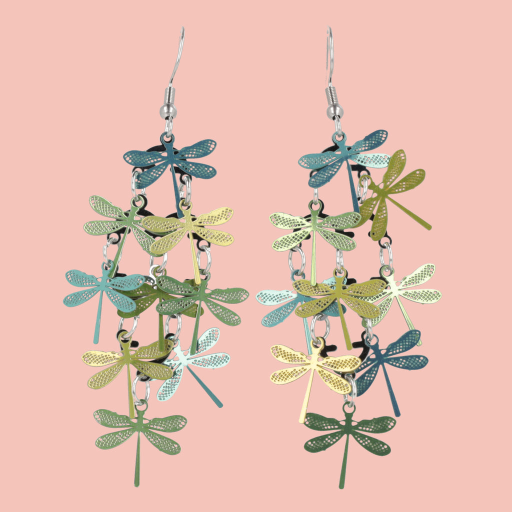Green Dragonfly Earrings - Sour Cherry