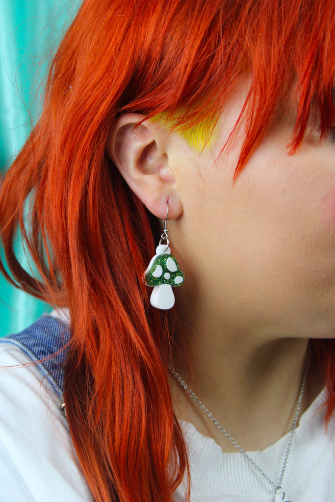 Green Magic Mushroom Earrings - Sour Cherry