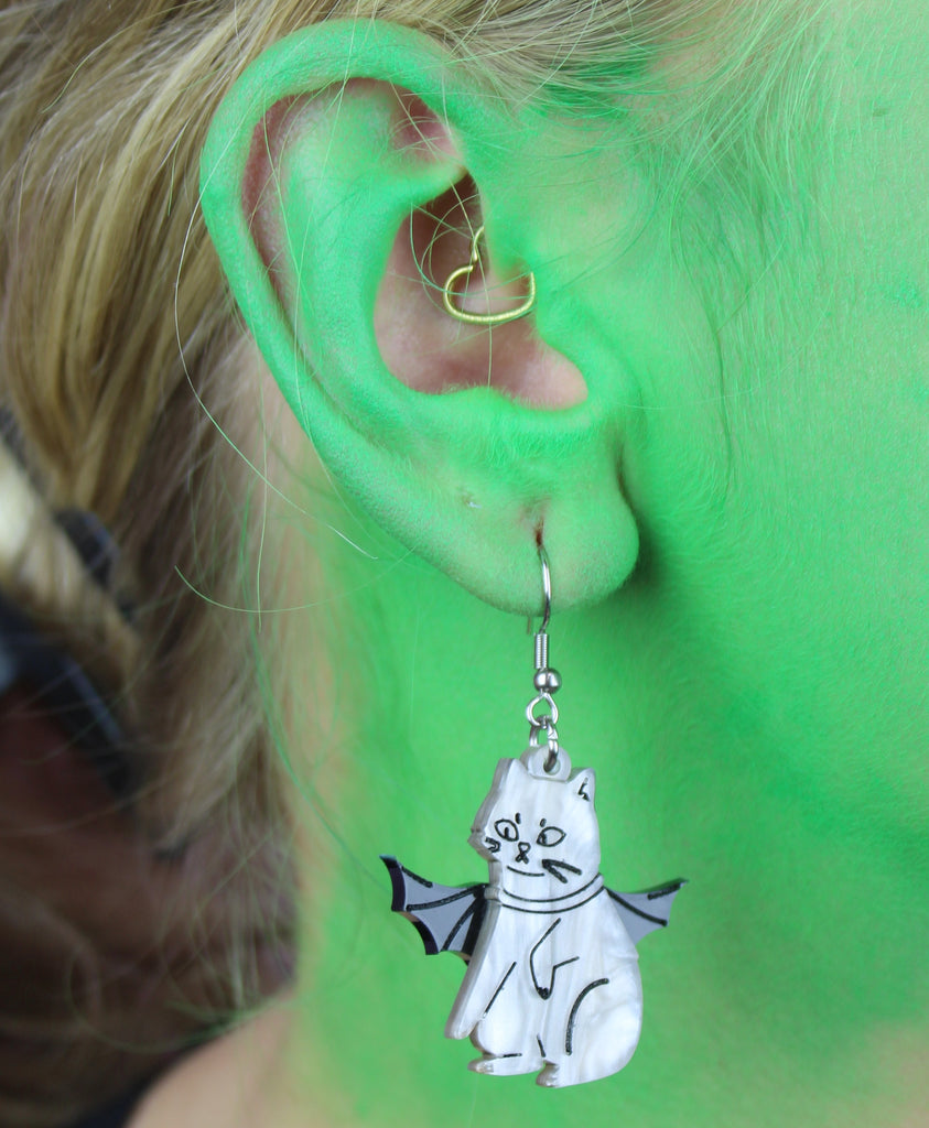 Vam-Purr Bat Cat Earrings - Grey - Sour Cherry