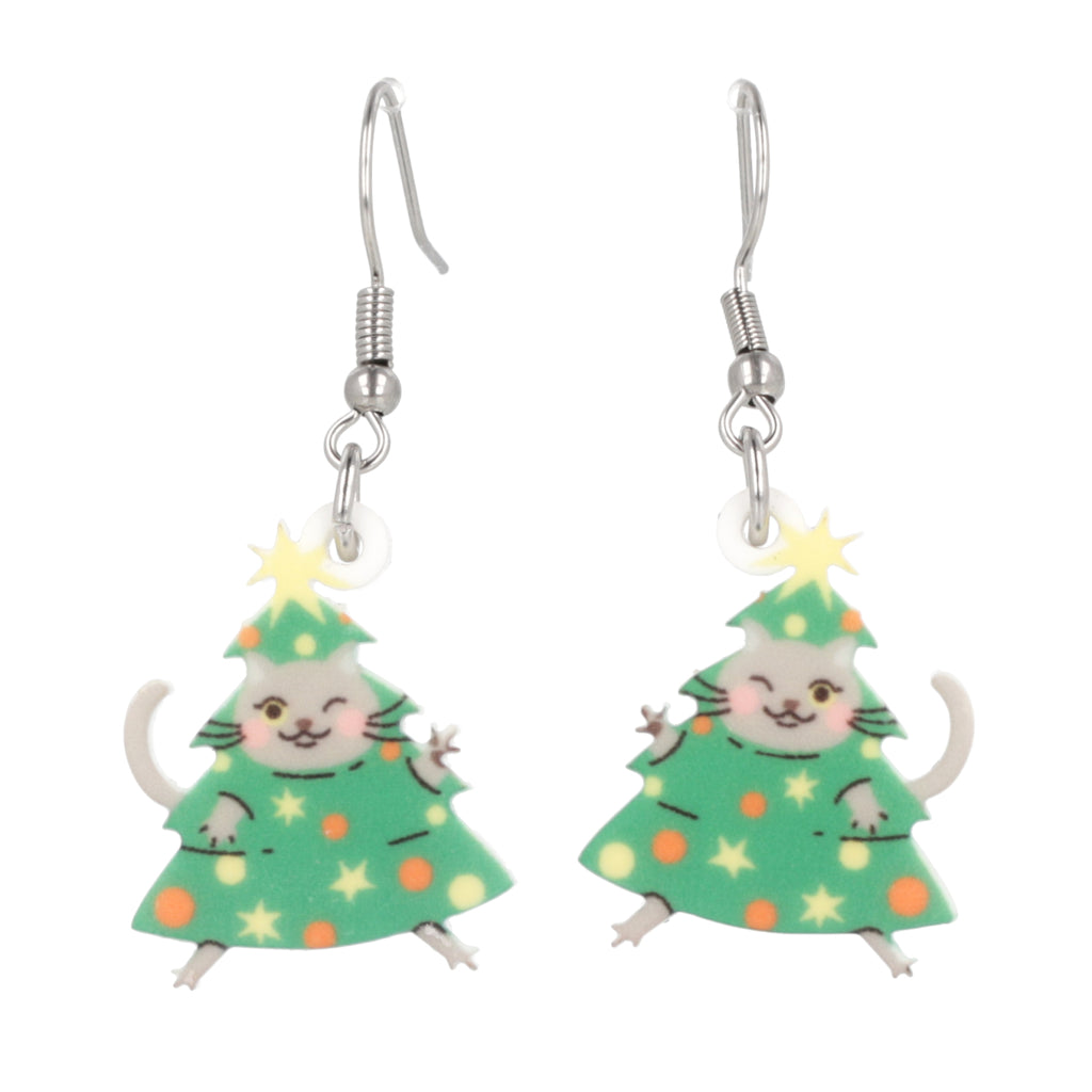 Christmas Tree Kitty Cat Earrings - Sour Cherry