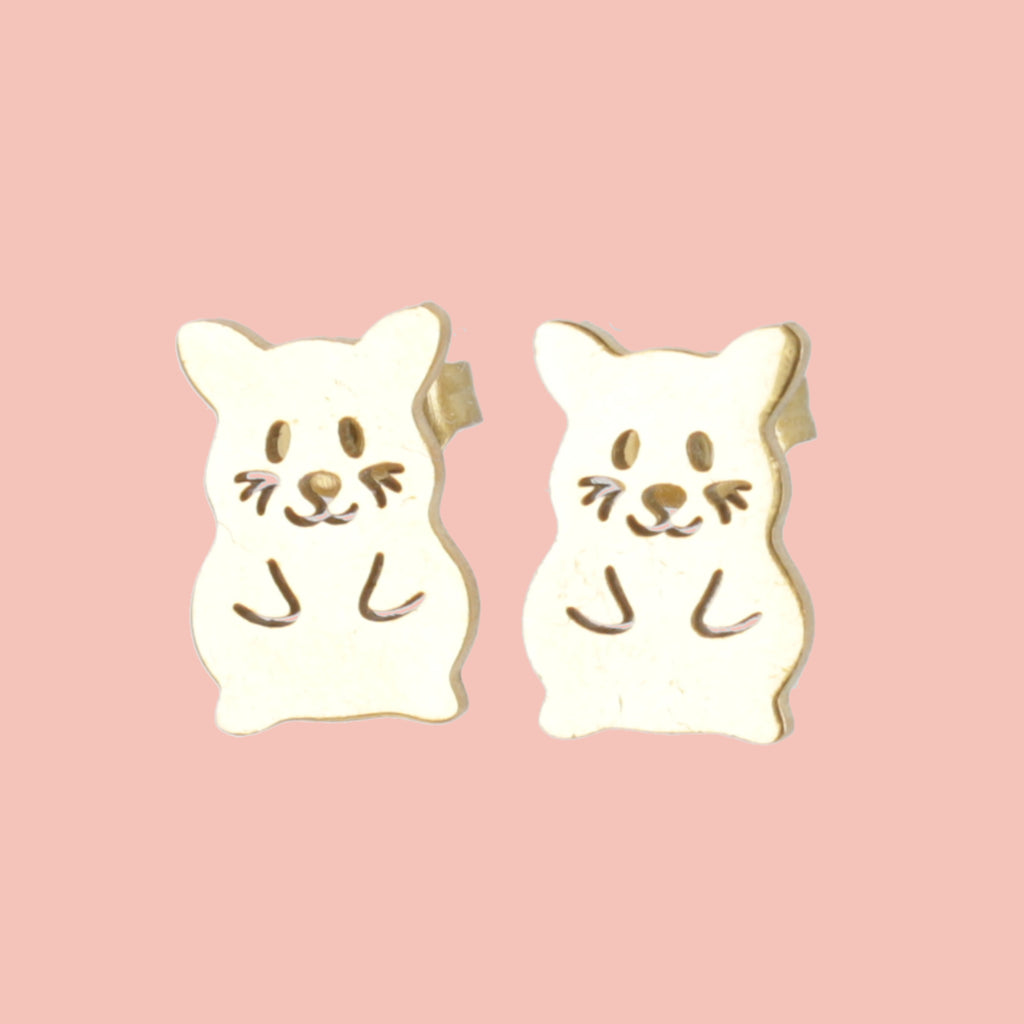 Hamster Stud Earrings (Gold Plated) - Sour Cherry
