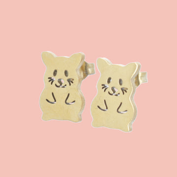 Hamster Stud Earrings (Gold Plated) - Sour Cherry