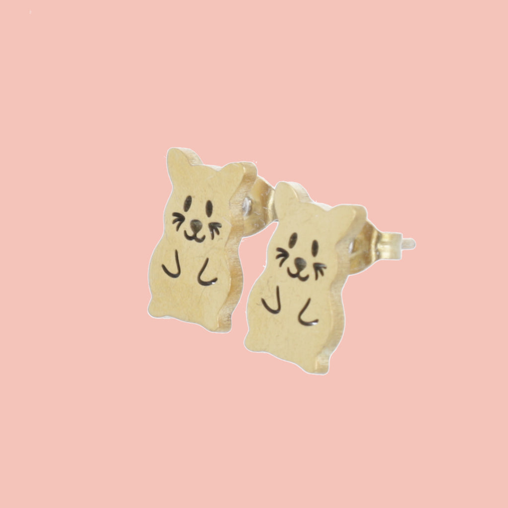 Hamster Stud Earrings (Gold Plated) - Sour Cherry