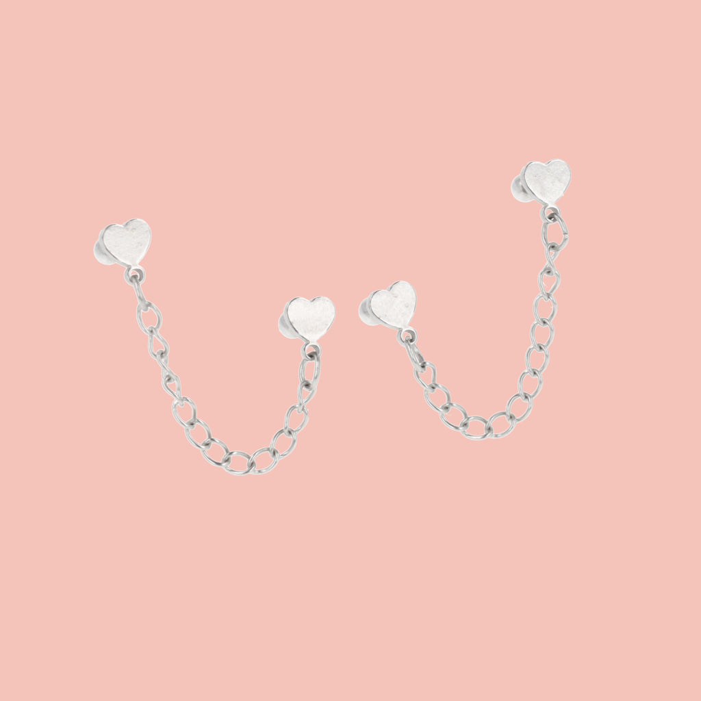 Heart Chain Double Stud Earrings - Sour Cherry