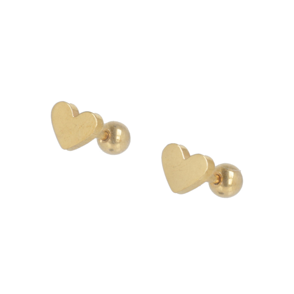 Heart Screw On Stud Earrings - Gold Plated - Sour Cherry