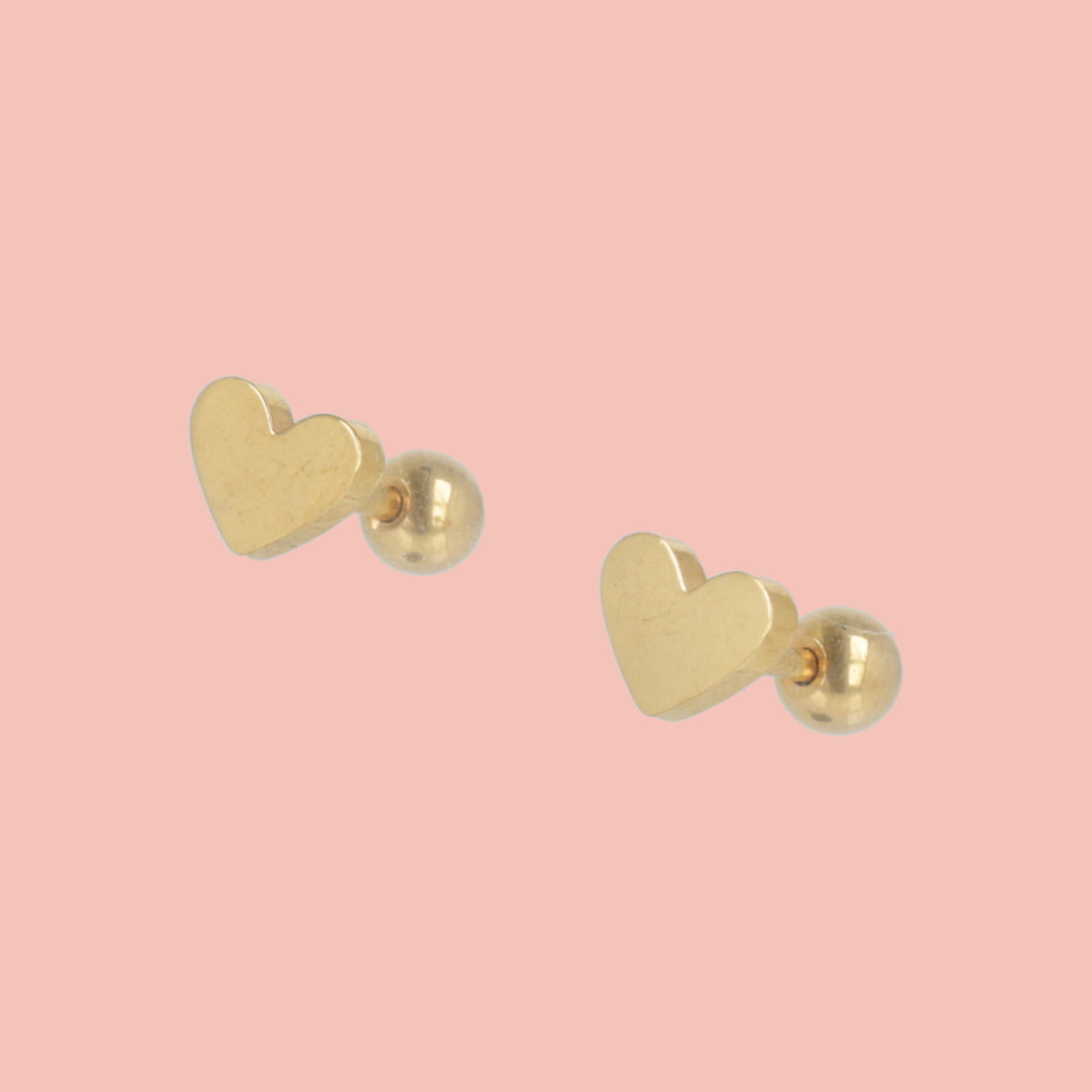 Heart Screw On Stud Earrings - Gold Plated - Sour Cherry