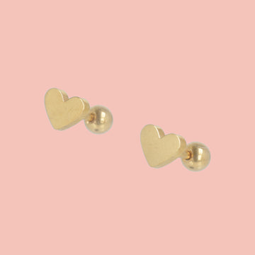 Heart Screw On Stud Earrings - Gold Plated - Sour Cherry