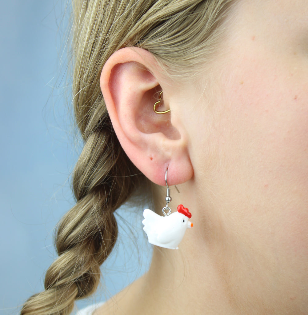 Cock-A-Doodle Chicken Earrings - Sour Cherry