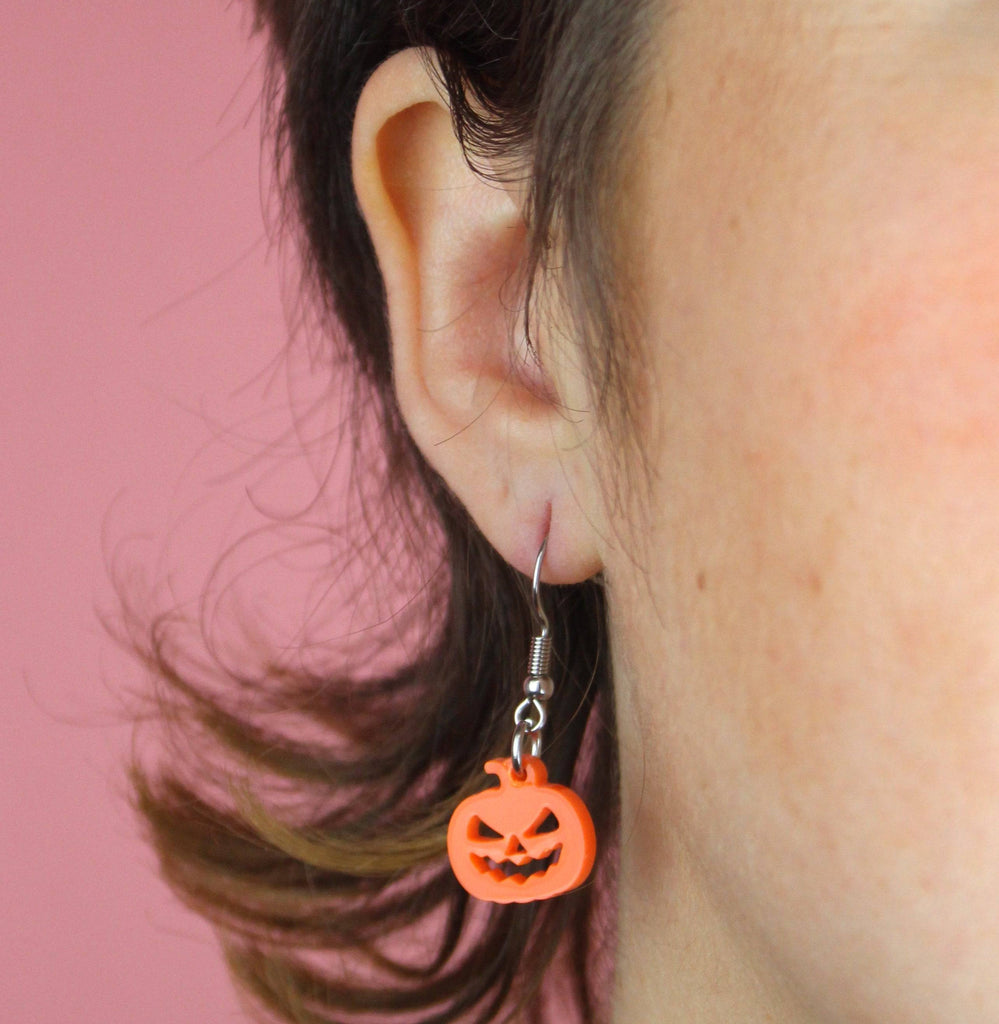 Jack O'Lantern Pumpkin Earrings - Sour Cherry