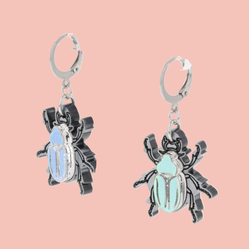 Jewel Summer Beetle Huggie Hoop Earrings - Sour Cherry