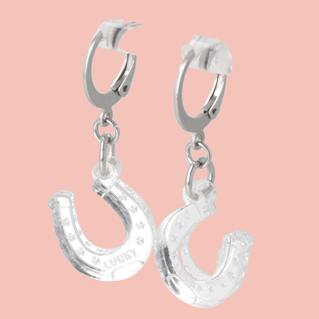 Just My Luck Huggie Hoops Earrings - Silver - Sour Cherry