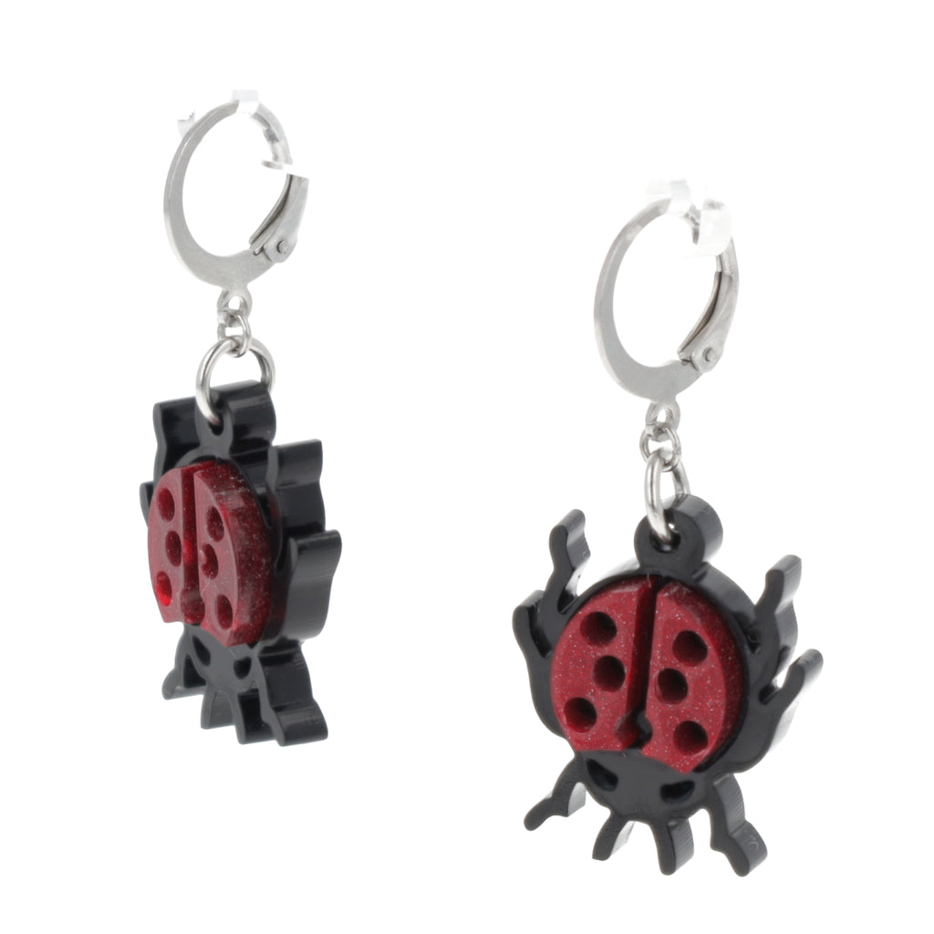 Dotty For You Ladybird Huggie Hoop Earrings - Shimmer Red - Sour Cherry