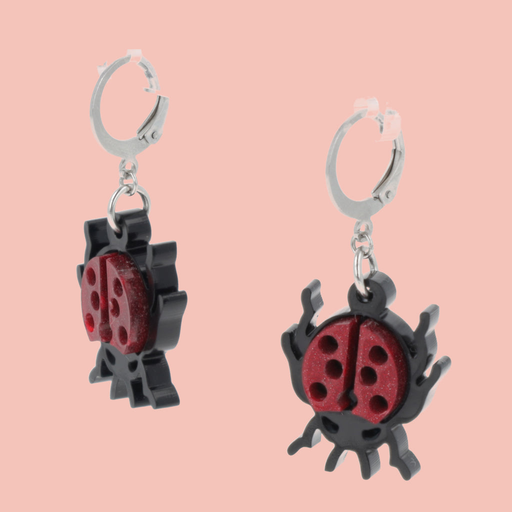 Dotty For You Ladybird Huggie Hoop Earrings - Shimmer Red - Sour Cherry