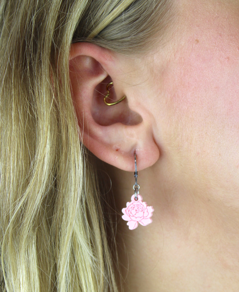 Light Pink Peony Club Huggie Hoop Earrings - Sour Cherry