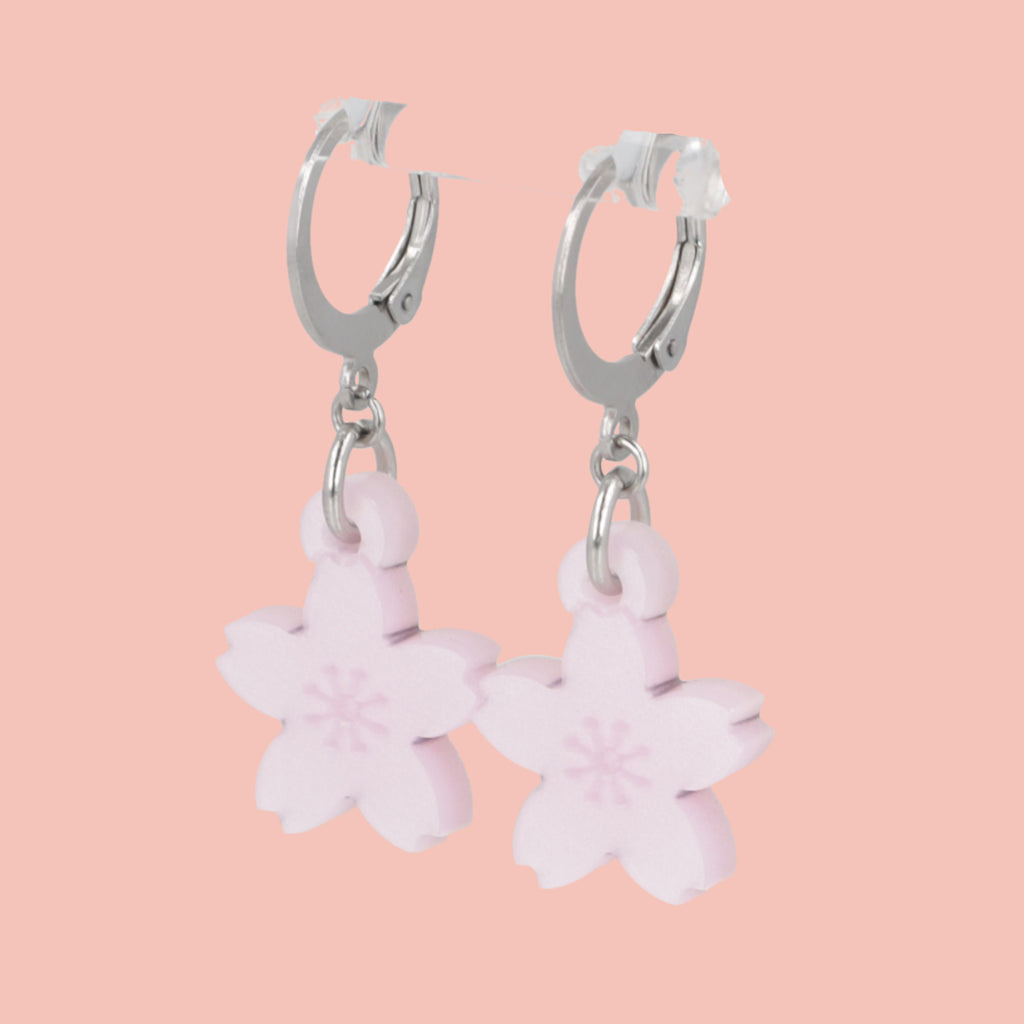 Light Pink Cherry Blossom Huggie Hoop Earrings - Sour Cherry