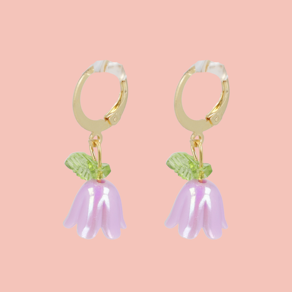 Lilac Bell Orchid Huggie Hoop Earrings - Sour Cherry