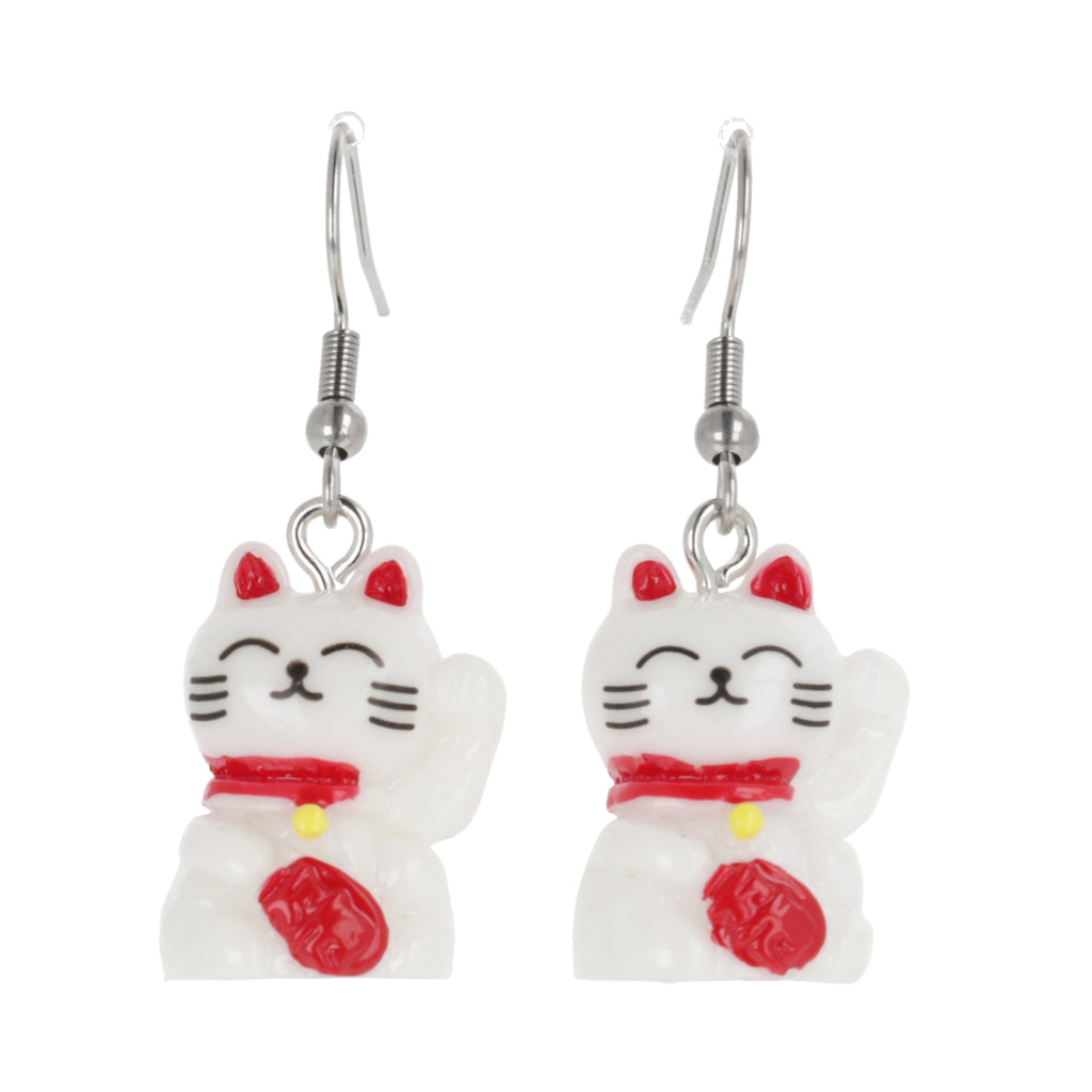 Lucky You! Waving Cat Earrings - Sour Cherry