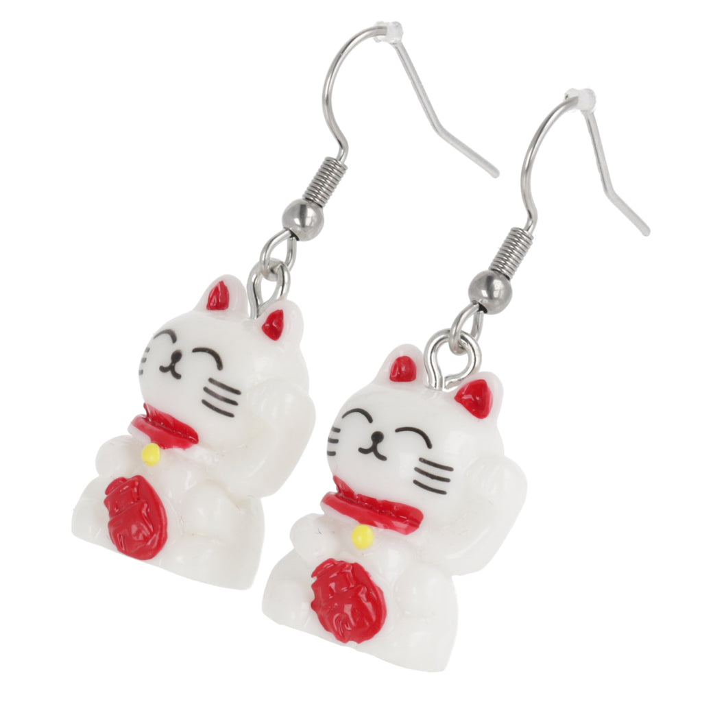 Lucky You! Waving Cat Earrings - Sour Cherry