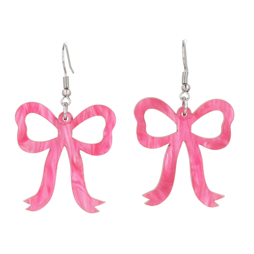 Pink Marble Bow Earrings - Sour Cherry