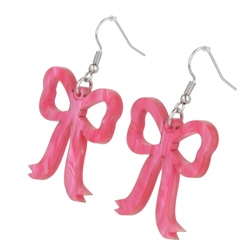 Pink Marble Bow Earrings - Sour Cherry
