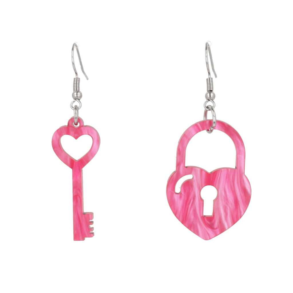 Pink Marble Key To My Heart Earrings - Sour Cherry