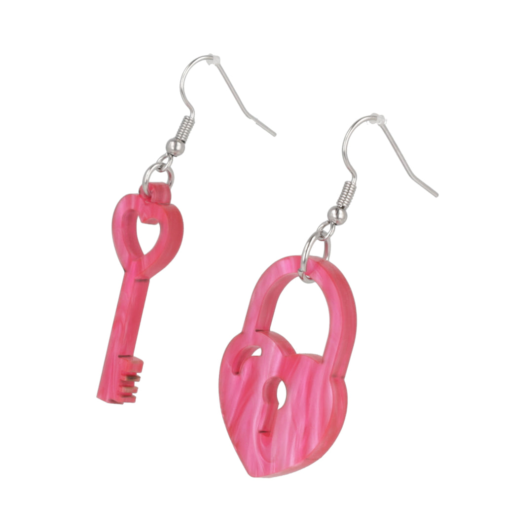 Pink Marble Key To My Heart Earrings - Sour Cherry