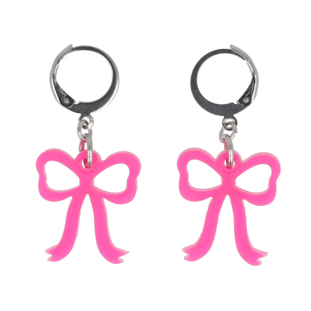 Mini Pink Bow Huggie Hoop Earrings - Sour Cherry