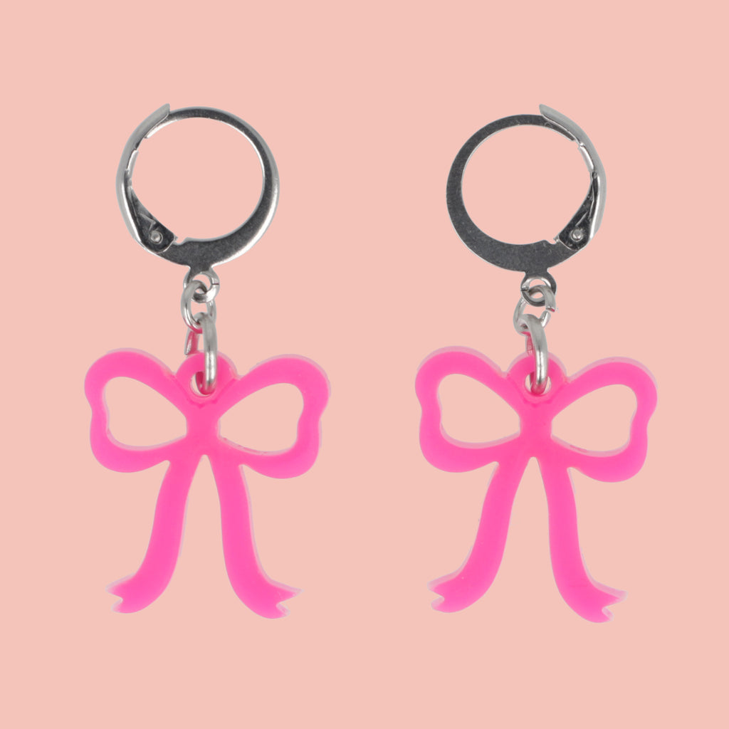 Mini Pink Bow Huggie Hoop Earrings - Sour Cherry