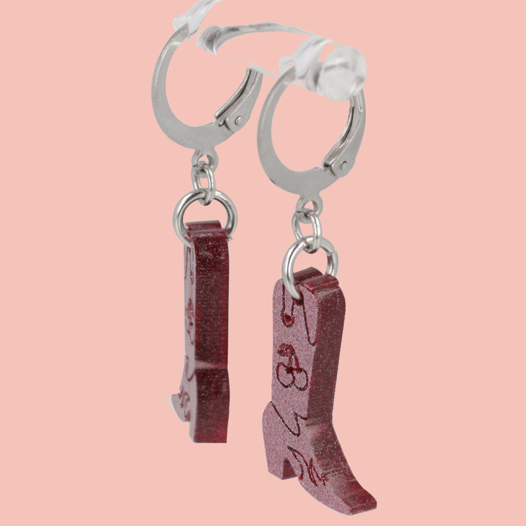 Mini Pink Cowboy Boot Huggie Hoop Earrings - Sour Cherry