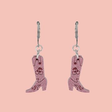 Mini Pink Cowboy Boot Huggie Hoop Earrings - Sour Cherry