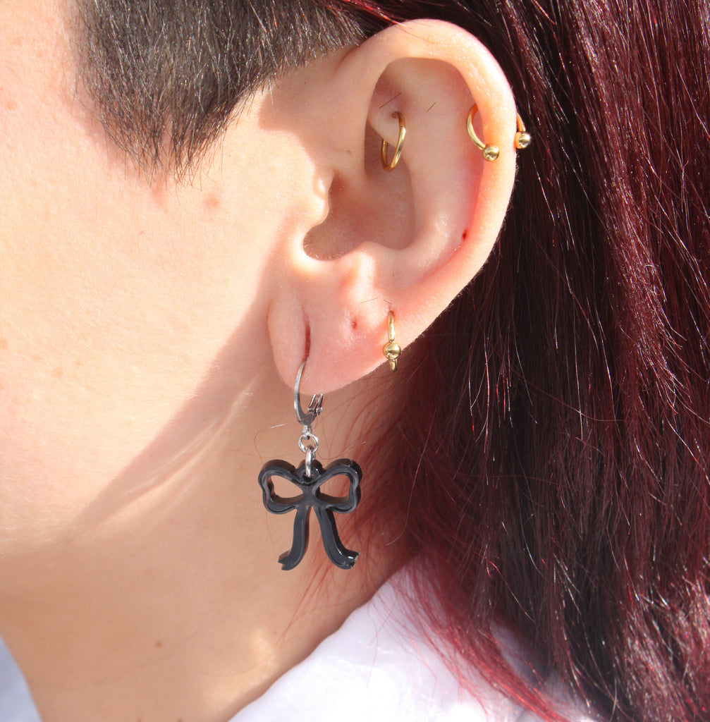 Mini Black Bow Huggie Hoop Earrings - Sour Cherry