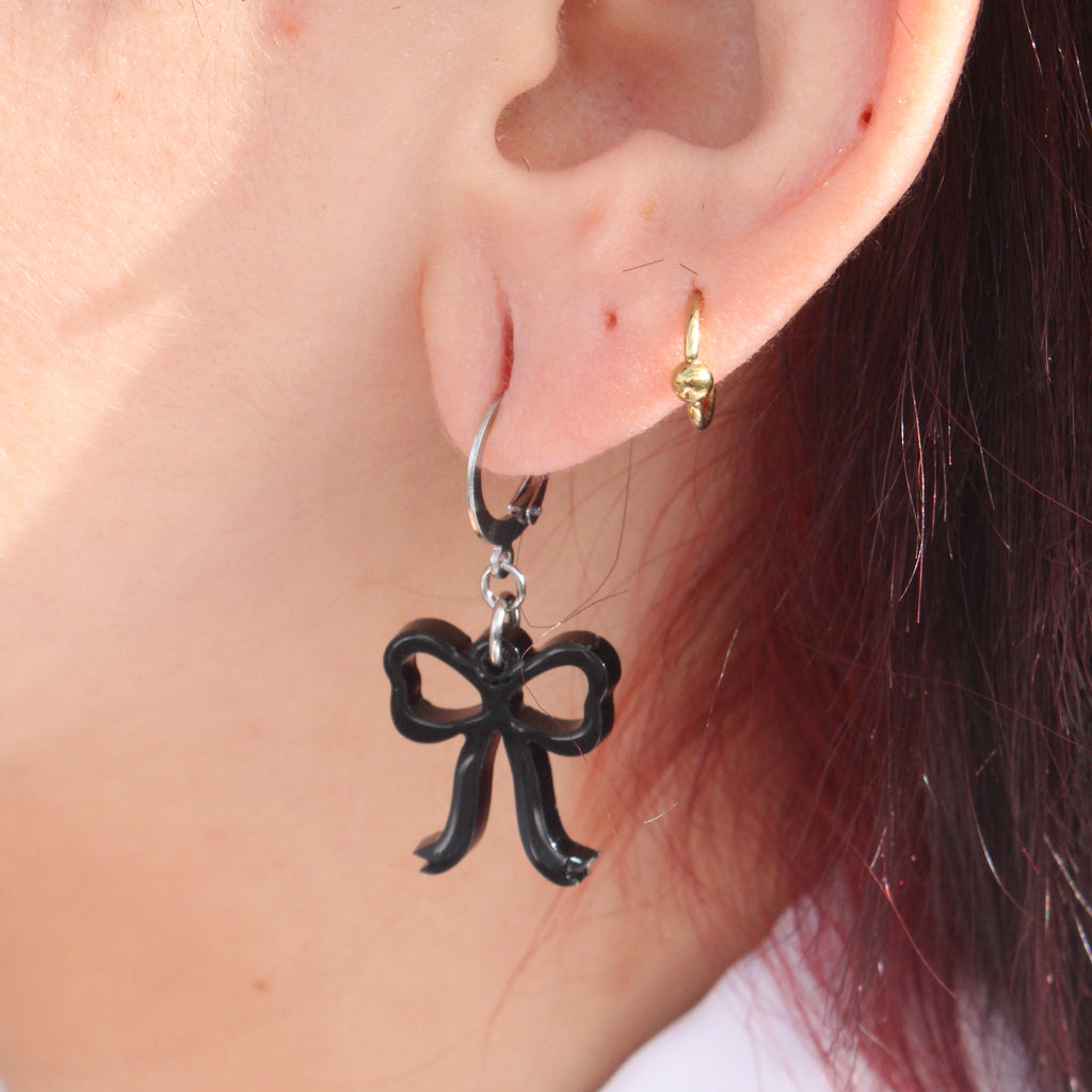 Mini Black Bow Huggie Hoop Earrings - Sour Cherry