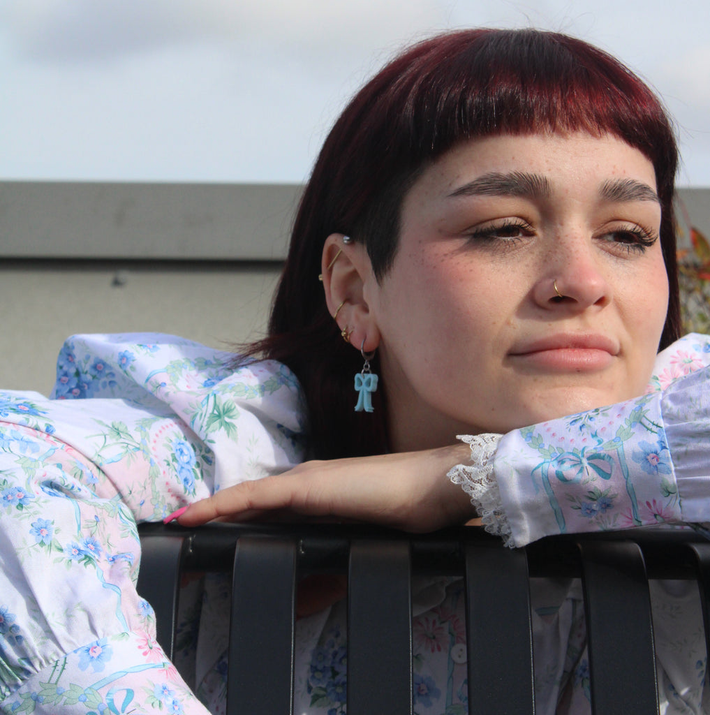 Mini Blue Bow Huggie Hoop Earrings - Sour Cherry