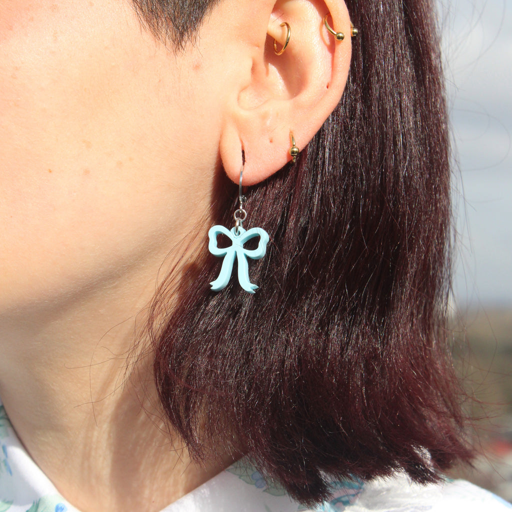 Mini Blue Bow Huggie Hoop Earrings - Sour Cherry