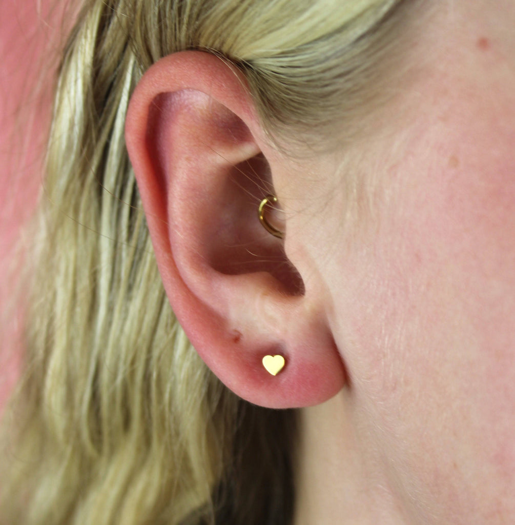Mini Heart Stud Earrings (Gold Plated Stainless Steel) - Sour Cherry