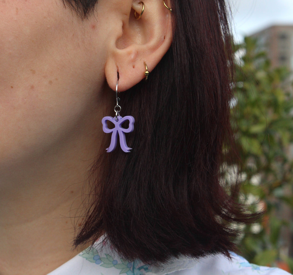 Mini Lilac Bow Huggie Hoop Earrings - Sour Cherry
