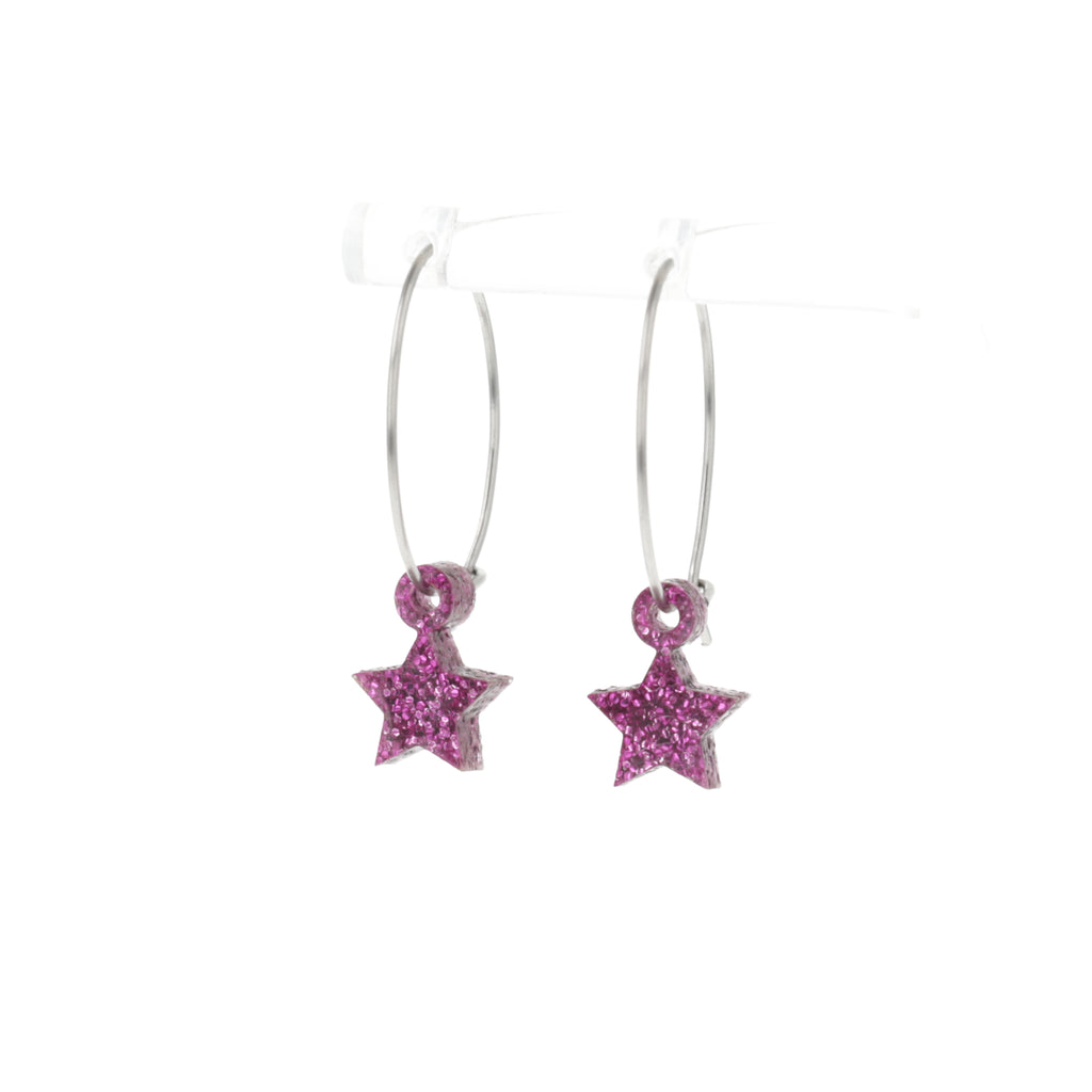 Mini Purple Glitter Star Hoop Earrings - Sour Cherry