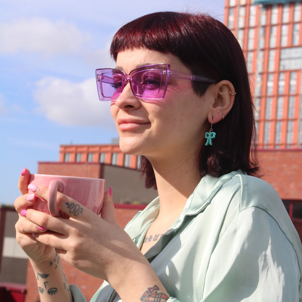 Mini Turquoise Bow Huggie Hoop Earrings - Sour Cherry