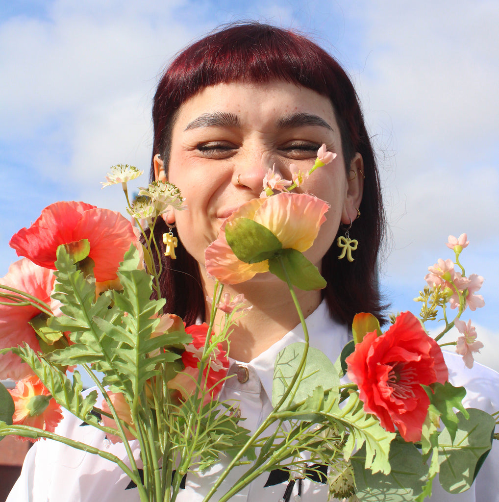 Mini Yellow Bow Huggie Hoop Earrings - Sour Cherry