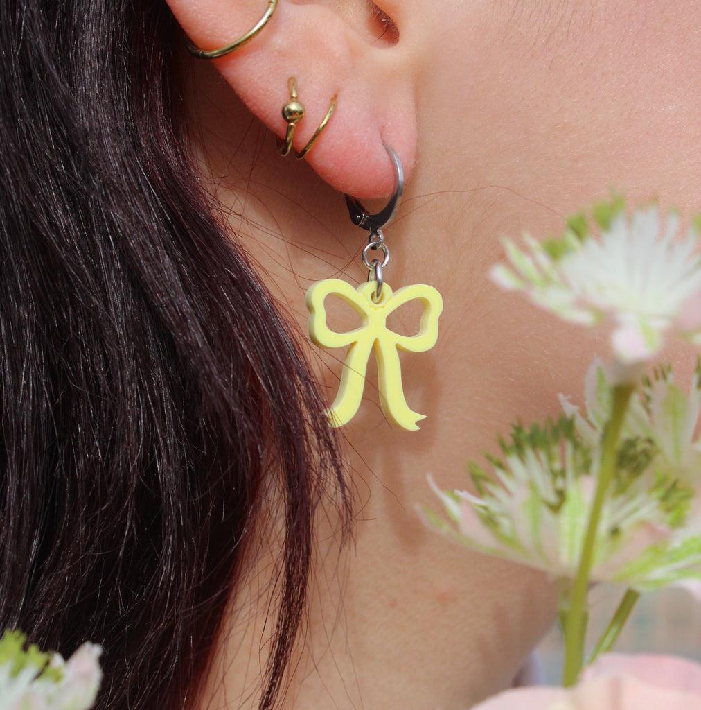 Mini Yellow Bow Huggie Hoop Earrings - Sour Cherry