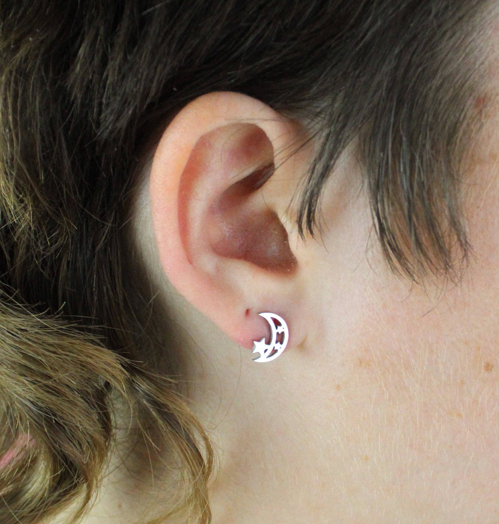 Moon & Three Star Stud Earrings - Sour Cherry