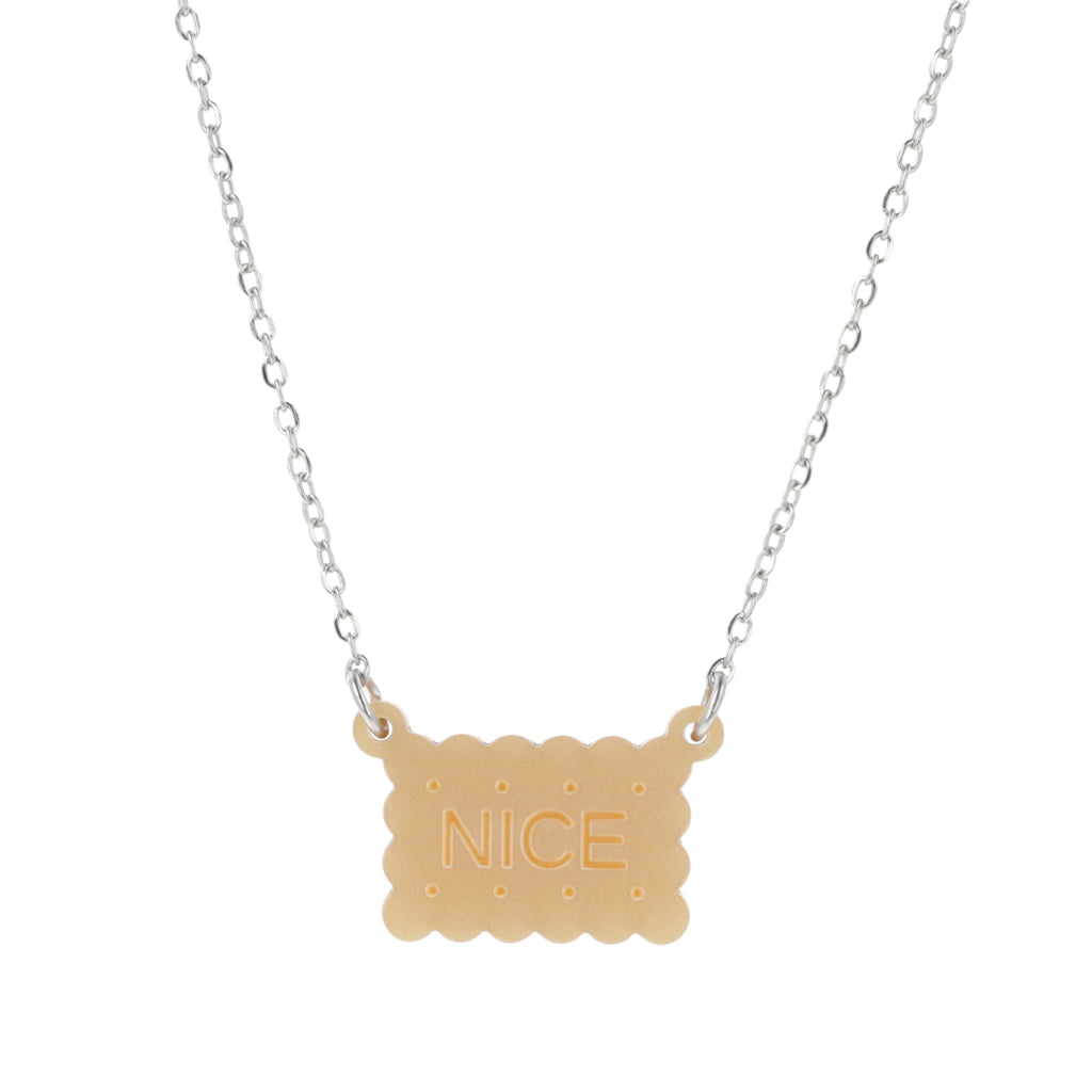 Necklace with a nice biscuit pendant on a white background