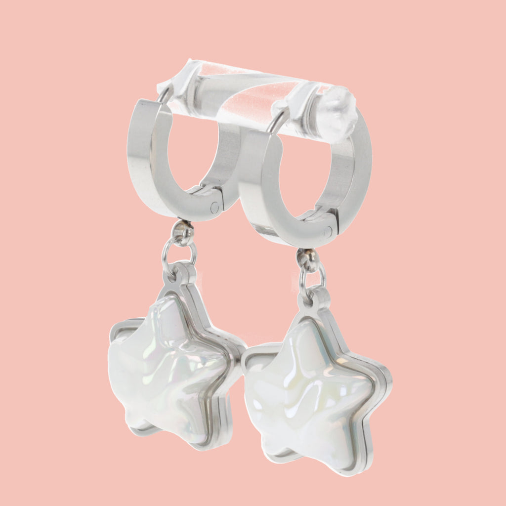 Opal Star Huggie Hoop Earrings - Sour Cherry